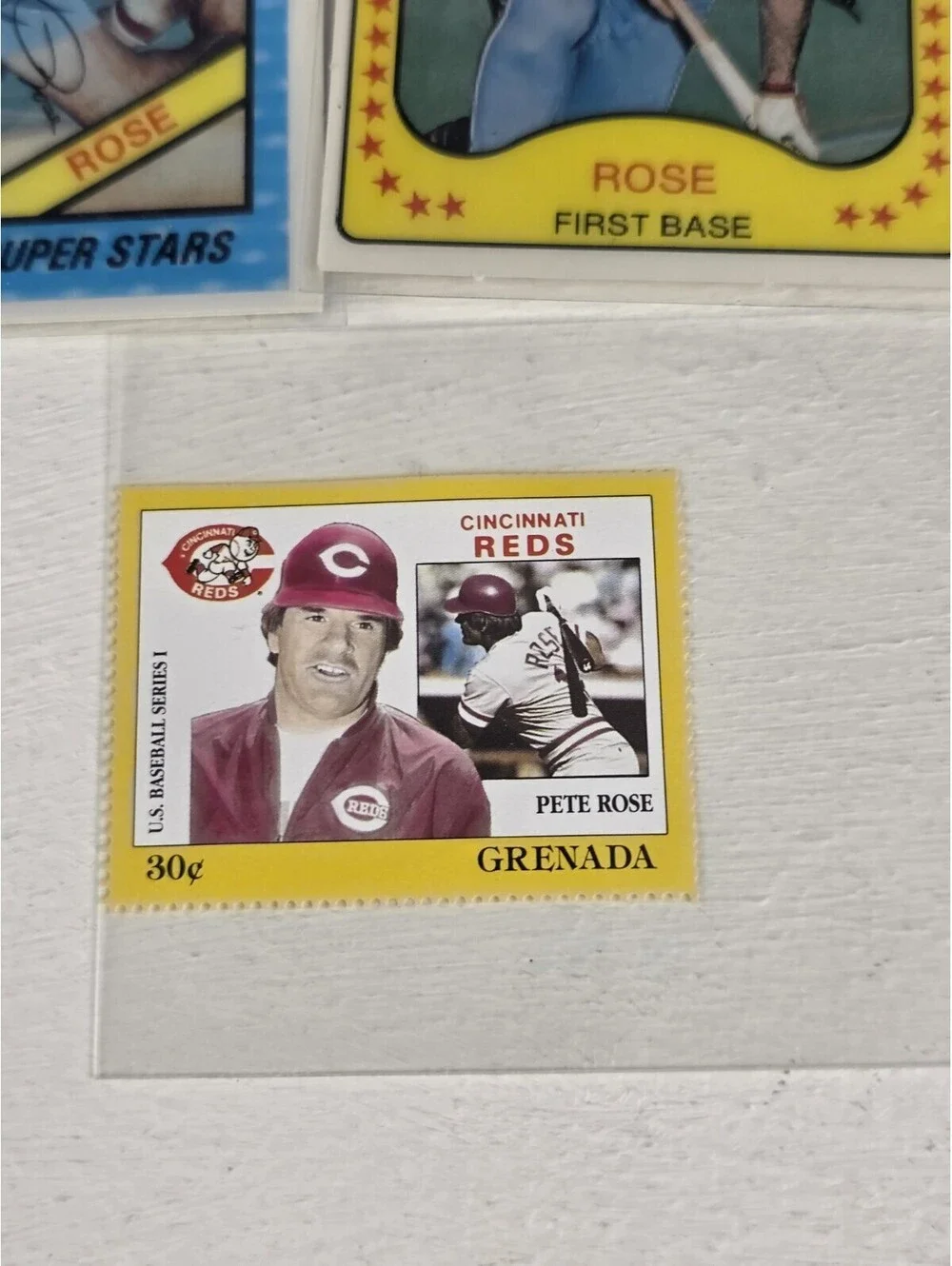 Pete Rose Reds Phillies Kellogg's Card Lot With Grenada Stamp